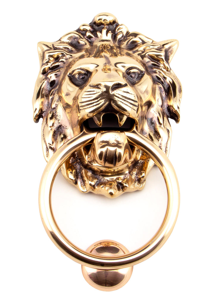 White background image of From The Anvil's Polished Bronze Lion's Head Door Knocker | From The Anvil