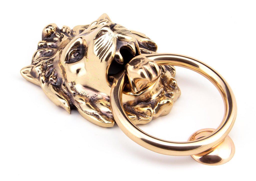 White background image of From The Anvil's Polished Bronze Lion's Head Door Knocker | From The Anvil