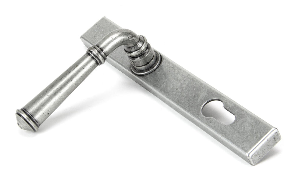 White background image of From The Anvil's Pewter Patina Regency Slimline Lever Espag. Lock Set | From The Anvil