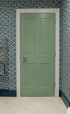 Hand Painted Oak 4 Panel Door in Farrow and Ball's Card Room Green