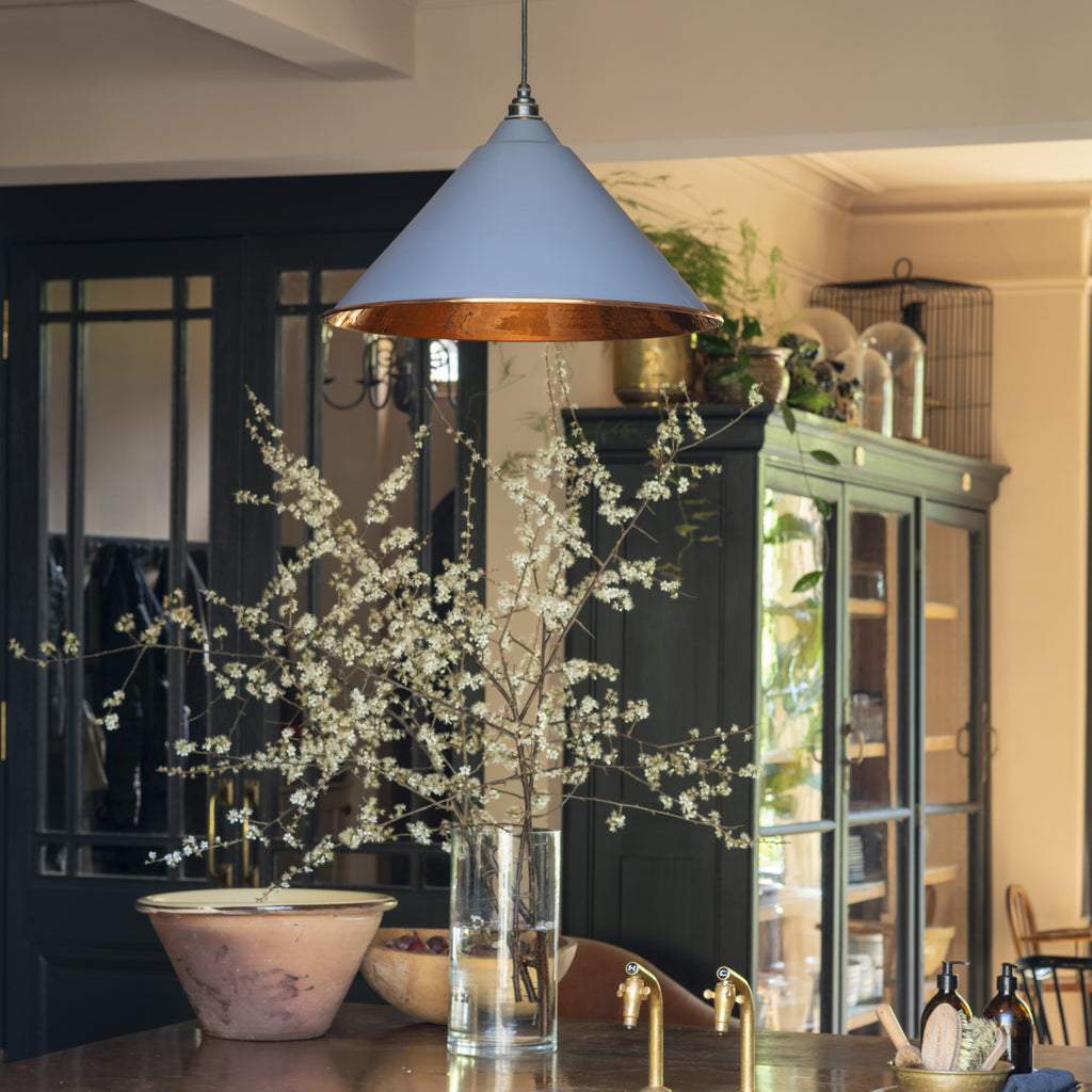 Blue Hockley Smooth Copper industrial ceiling light pendant.