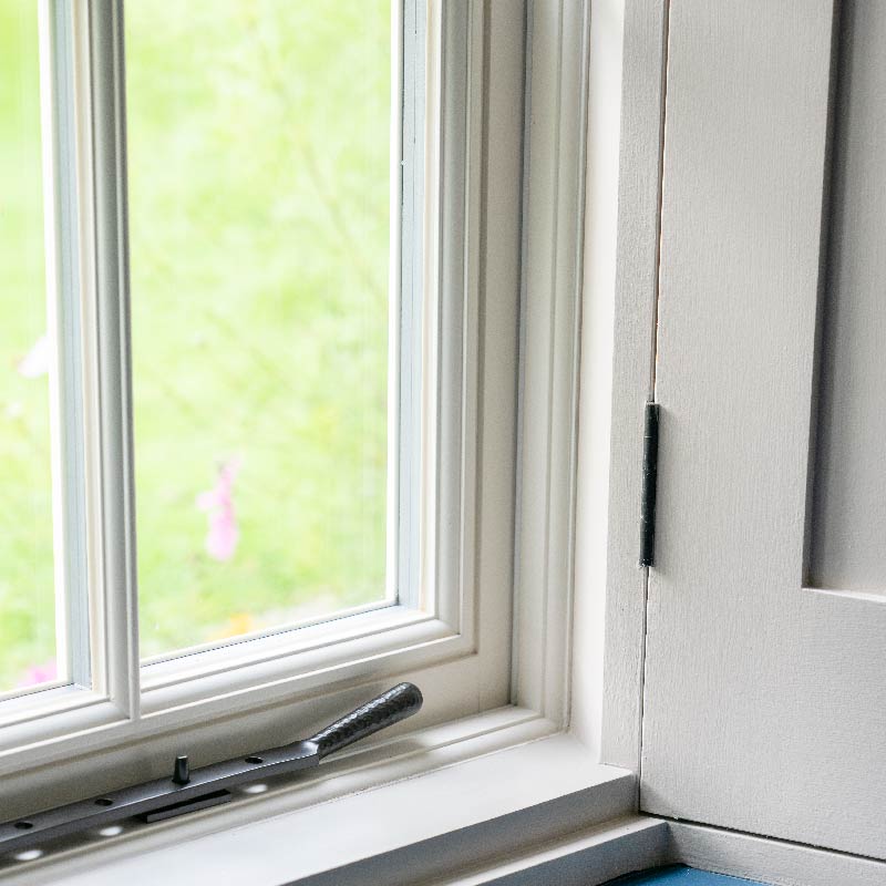 From The Anvil's Pewter window butt hinges and Pewter Hammered window stay